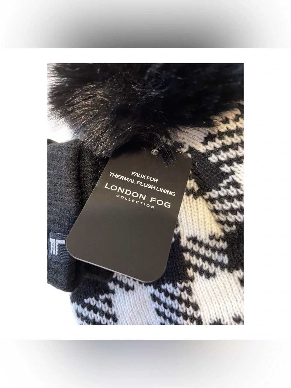 London Fog Girls Black &White Checkered Hat and Gloves, OS